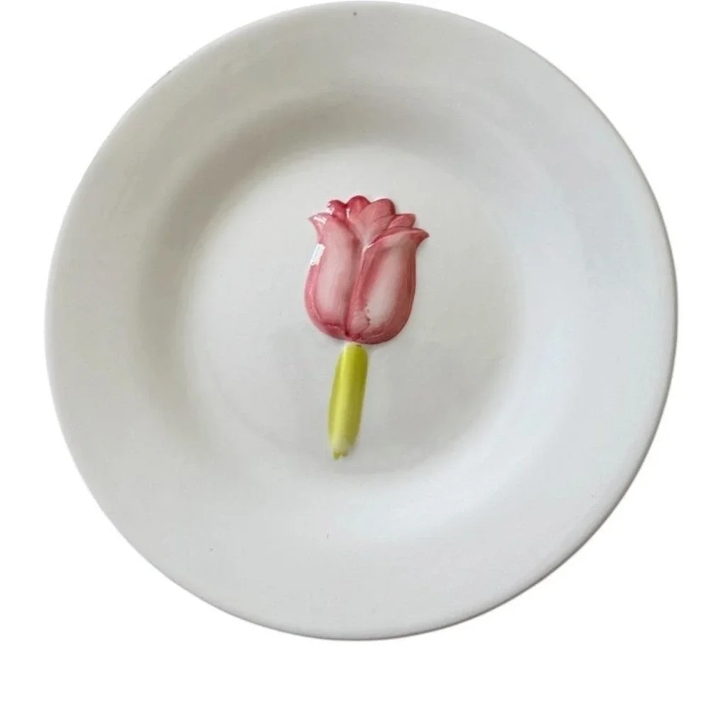 Pier 1 PAI Tulip Side Dessert Plates Set of 4 VTG Hand Painted Ceramic 8.25